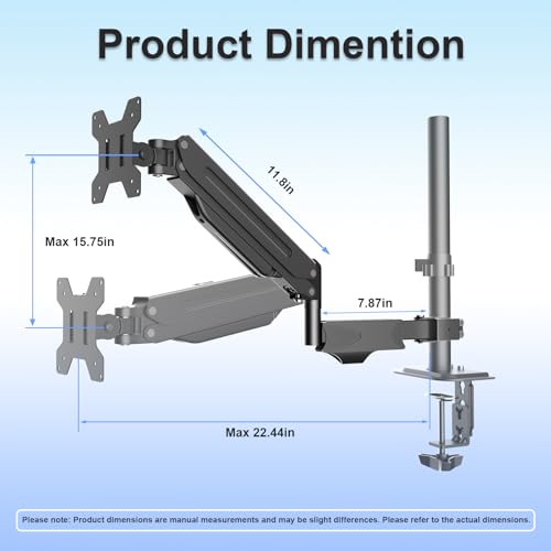 suptek Single Monitor Arm for Desk Mount Stand,Adjustable Monitor Arm for 17 to 32 inch Screen, Support Weight up to 22lbs, Mounting Holes 75x75mm to 100x100mm,Pneumatic Pole Mount Arm Black - size: Pole Mount Arm