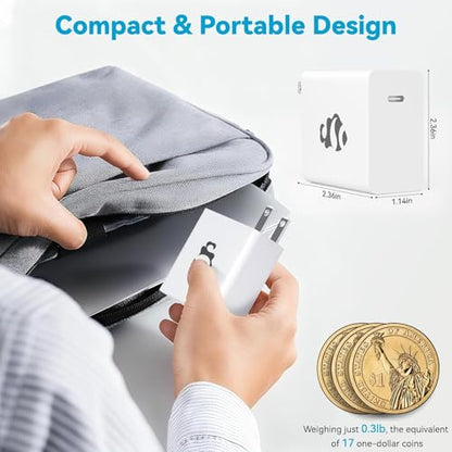 65W GaN USB C Fast Charger, PD 3.0 Wall Adapter with 6.6ft Cable, Reliable Power Block for MacBook Pro/Air, iPhone-16/15, iPad, Sam-sung-S24, PPS Laptop Charger for Travel, Home & Office - size: 65W
