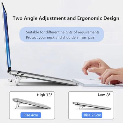 2PCS Metal Mini Foldable Laptop Stand, Portable Computer Keyboard Riser with 2 Adjustable Angles, Self-Adhesive Invisible Notebook Stand and Keyboard Lift for Desk (Silver) - color: Silver