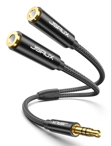JSAUX Headphone Splitter for 2 Headphones, 3.5mm Splitter (No Mic), Black | Nylon Braided, 24K Gold-Plated, Male to 2 Ports Female Audio Splitter for Apple, Samsung, Tablets & More - color: Black, size: 0.9ft