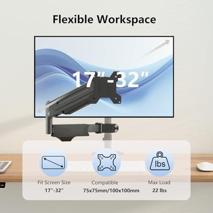 suptek Single Monitor Arm for Desk Mount Stand,Adjustable Monitor Arm for 17 to 32 inch Screen, Support Weight up to 22lbs, Mounting Holes 75x75mm to 100x100mm,Pneumatic Pole Mount Arm Black - size: Pole Mount Arm