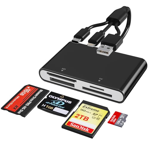 Memory Stick Pro Duo Reader - 4-in-1 Multi Memory Card Reader with Triple Lightning/USB-C/USB-A for SD/Micro SD/MS/xD-Picture Card, Sony Cybershot Memory Stick Pro Duo Adapter for iPhone Android PC