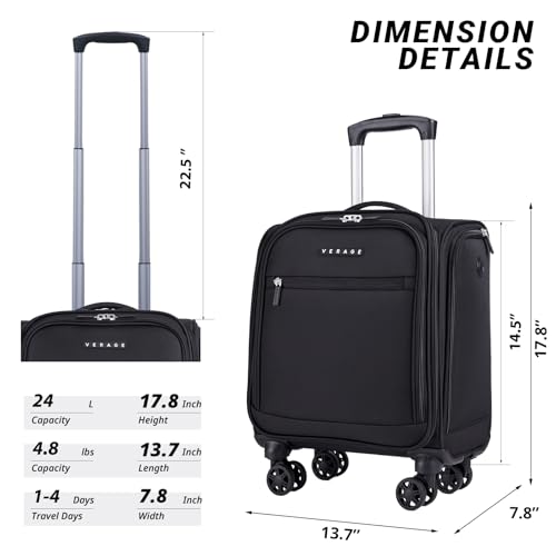 Verage Underseat Carry On Luggage with Wheels, 14.5-Inch Spinner Small Suitcase, Softside Lightweight Travel Bag for Men and Women, Airplane Carry On Bag, Black - color: Black, size: Basic Underseat