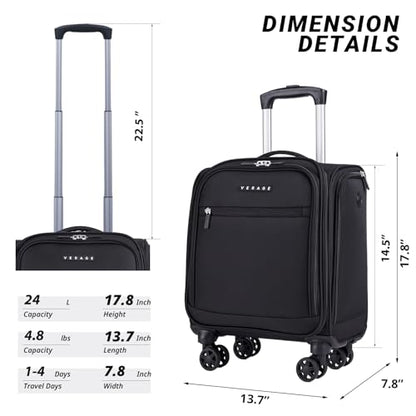 Verage Underseat Carry On Luggage with Wheels, 14.5-Inch Spinner Small Suitcase, Softside Lightweight Travel Bag for Men and Women, Airplane Carry On Bag, Black - color: Black, size: Basic Underseat