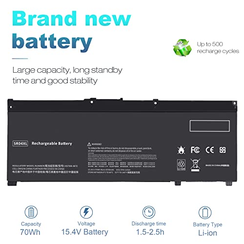 Futurebatt SR04XL Laptop Battery Compatible with HP Omen 15-DC Series, Replacement for SR03XL, 917724-855, HSTNN-DB7W, 15-DC0051NR, 15-DC1088NR, 15-CE019DX, 15-CX0056WM，15-CE020A - size: SR04XL 12.13, 4.72, 1.30in