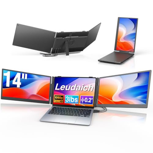 Leudaich 14'' Laptop Screen Extender, Portable Dual Monitor FHD 1080P IPS, Ultra-Slim Travel Monitor for 13-17" Laptops, Laptop Extender Work with Mac/Windows - size: 14''-triple