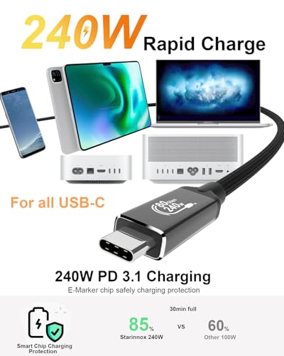 Thunderbolt 5 Cable 10ft [120Gbps Bandwidth Boost], USB4 2.0 Cord 240W PD3.1 Charging, Supports 16K or Dual 8K Display, Compatible with M4 MacBook Pro, iPhone 17 Pro, eGPU, SSD 3m - size: 10Ft