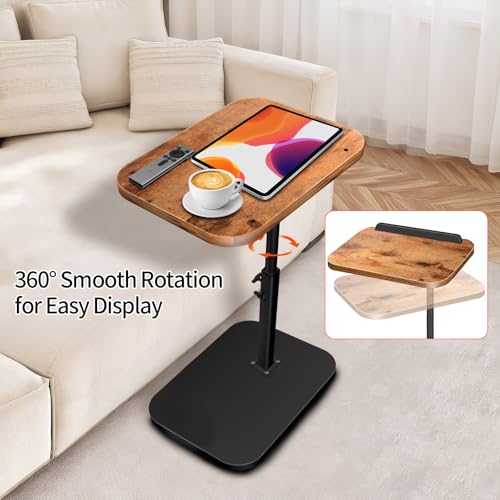 Small End Table Adjustable Height, 90° Flip-Over Panel Side Table for Small Spaces 360° Swivel TV Tray Couch Tables that Slide Under, Food Snack Trays for Sofa Bed Living Room - size: 11.8 inch X 15.7 inch