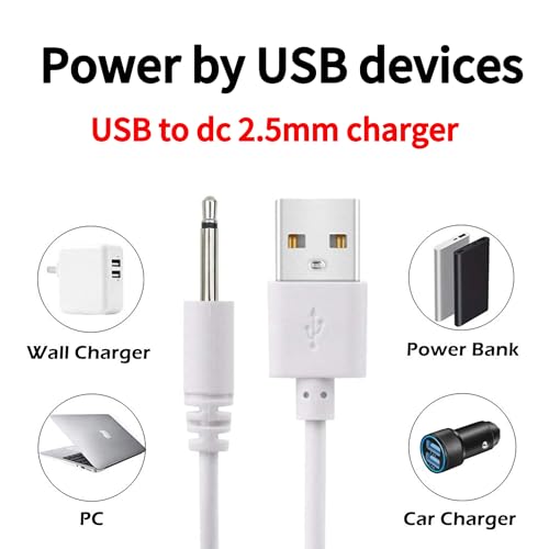 2.5mm DC Charging Cable, Fast Charging USB Cable, Compatible with Beauty Instrument Massager USB Charger Cords - 2 Pack - color: white 1