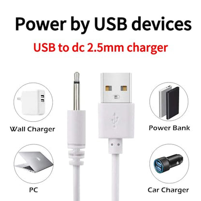 2.5mm DC Charging Cable, Fast Charging USB Cable, Compatible with Beauty Instrument Massager USB Charger Cords - 2 Pack - color: white 1