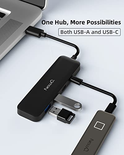 Dual USB C USB A 3.0 Hub: USB Hub 4 Ports with 2* USB-C 3.0 and 2* USB-A 3.0, Ultra Slim Portable USB Splitter Adapter for Laptop, PS4, Flash Drive, HDD, Xbox, Printer, Mouse, Keyboard, Computer - size: 10cm