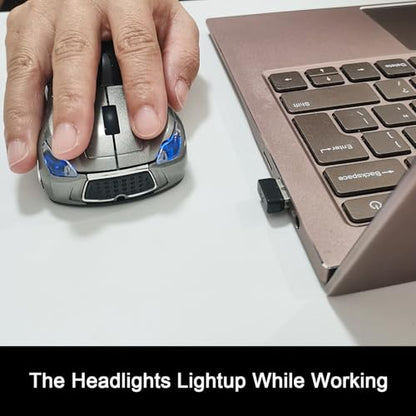 Car Mouse for Computer, Wireless Car Shaped Mice for Laptop, PC, Mini Cute Mouse with 2.4Ghz USB Receiver, 3D, 1600DPI, Silent Clicks, LED Headlights (Grey) - color: Y-Grey