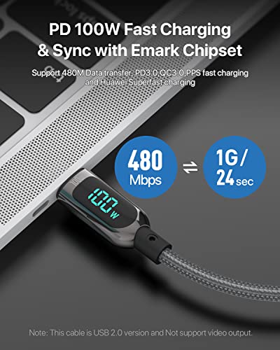 SOOPII 100W 4ft USB C to USB C Cable Fast Charge, Nylon Braided Cable with LED Display for lPhone 15/15 Pro/15 Plus/15 Pro Max,lPad Air,MacBook Pro,Galaxy S24/S23, Pixel, LG (Grey) - color: Grey, size: 1.2M - 100W