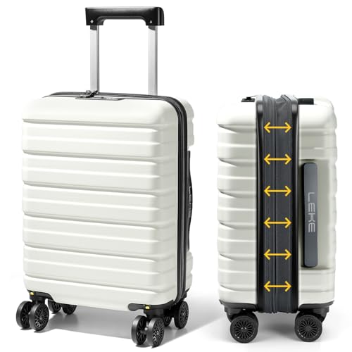 Lekesky 18 Inch Expandable Carry On Luggage Airline Approved, Beige | Durable ABS, Small Underseat Carry-on Luggage with TSA Lock Spinner Wheels, Personal Item Luggage Removable Wheels for Travel - color: D-Beige, size: 18 Inch