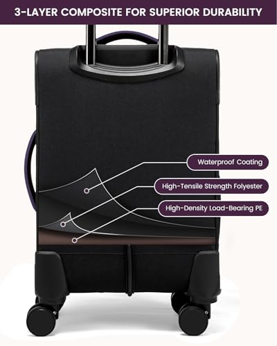 LOVEVOOK 4 Pcs Carry On Luggage 22x14x9 Airline Approved, 20 Inch Carry On Suitcases with Wheels, Softside Rolling Suitcase for Women Men, with TSA Lock Weekender Travel Luggage - color: Black-violet-indigo Purple, size: 20 Inch-4Pcs