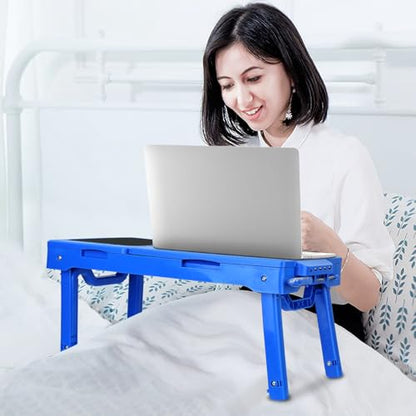 Foldable Laptop Table with Cooling Fan, LED Light, 4 x USB Ports, Mouse Pad & Storage Groove for Laptop Use in Home Office - color: Blue