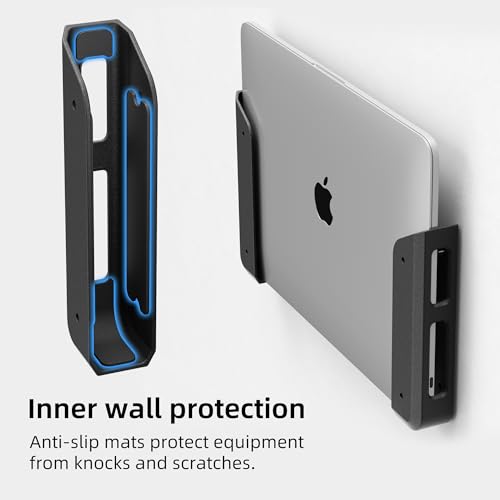 Wall & Under Desk Laptop Mount Holder with Adhesive & Screws in,1.02"/ 26 mm Thick,Anti-Scratch Pads,Universal for MacBooks,Surface,Keyboards,Tablets,Switch &More - color: Black