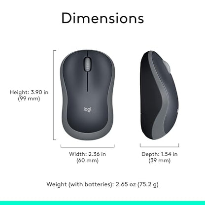 Logitech M185 Wireless Mouse, 2.4GHz with USB Mini Receiver, 12-Month Battery Life, 1000 DPI Optical Tracking, Ambidextrous PC/Mac/Laptop - Swift Grey (Pack of 4) - color: Swift Grey, size: 4 Pack, style: USB Receiver