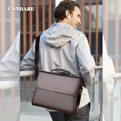 FANDARE Laptop Briefcase Men Notebook Case PU Leather Document Case Cross-Body Shoulder Messenger Bag 12.9 inch Laptop Handbag Work Travel Business School Professional Waterproof Bag Brown - color: Brown