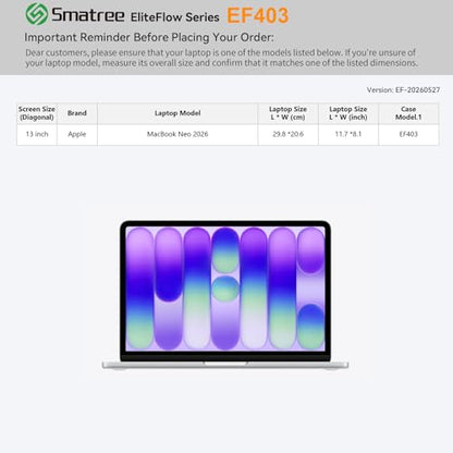 Smatree EliteFlow Laptop Sleeve Case for 13 inch Apple MacBook Neo 2026 | for 13 inch Apple MacBook Neo 2026,Protective Laptop Case with Pocket(EF403) - size: 1.01| for APPLE 13" MacBook Neo 2026(EF403)