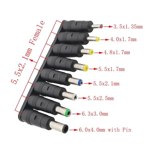 Universal Laptop DC Power Supply Adapter, 5.5x2.1mm Female to Male Tips Charger Connector, DC Power Plug Jack Set Conversion Plug(C-RA 8Pcs) - color: C-ra 8pcs