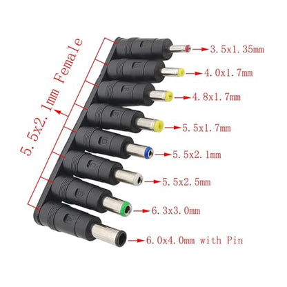 Universal Laptop DC Power Supply Adapter, 5.5x2.1mm Female to Male Tips Charger Connector, DC Power Plug Jack Set Conversion Plug(C-RA 8Pcs) - color: C-ra 8pcs