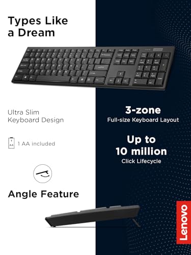 Lenovo 100 Wireless Compact Keyboard Cordless Keyboard for PC & Laptop with Windows Silent Keys Full-Size Layout with Numeric Keypad Plug & Play USB Receiver Portable, Black - style: 100 Keyboard