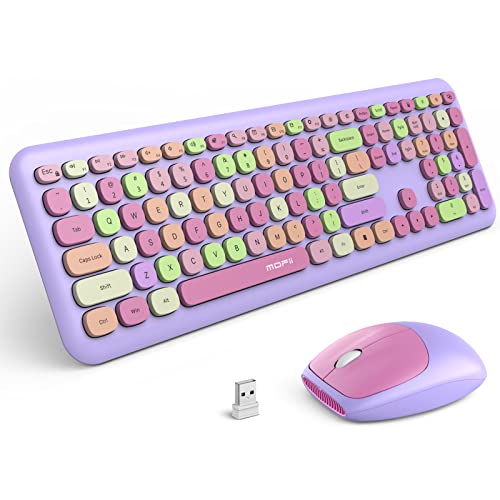 MOFii Wireless Keyboard and Mouse Combo, 2.4G Slim Full-Sized Colorful Keyboard Mouse for PC Desktop Laptops Windows (Purple Colorful) - color: Purple mixed
