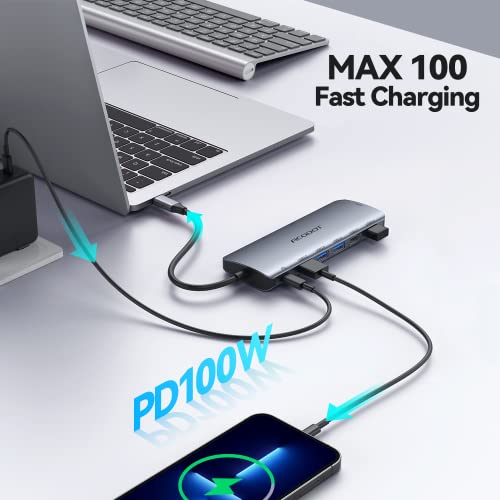 USB C Hub Docking Station, 9-in-1 Multi-Port USB Adapter, 4K@60Hz HDMI, 100W Max PD, 3 USB3.0(5Gbps) + 2 USB2.0 Data Ports, SD/TF Card Reader for MacBook, iPad Pro, Dell, HP, Lenovo, Windows Laptop - color: Grey