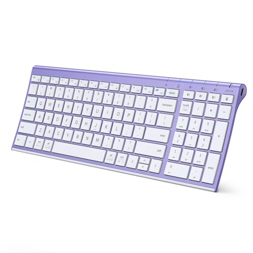 iClever BK10 Bluetooth Keyboard Quiet Typing Multi-Device USB-C Rechargeable – Slim Wireless Keyboard for Mac Windows iPad Office - color: Purple and White