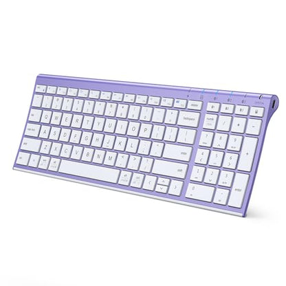 iClever BK10 Bluetooth Keyboard Quiet Typing Multi-Device USB-C Rechargeable – Slim Wireless Keyboard for Mac Windows iPad Office - color: Purple and White