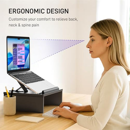 AFOOYO Adjustable Wood Laptop Stand with Storage Space - Notebook Organizer & Ergonomic Computer Riser, Wrist Rest Included, Compatible with 9.8-15'' Laptops (MacBook Air Pro/HP/Dell/Lenovo),Black - color: Black