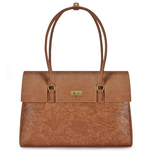 LOVEVOOK Laptop Bag for Women Work Tote Messenger Bag Waterproof Business Office Professional Handbag Shoulder Bag - color: Brown Embossed, size: 15.6 inch