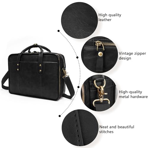 Leather Briefcases for Men 15.6 Inch Business Computer Bag Laptop Bag for Men Water Resistance Travel Messenger Bag | Leather - color: Black