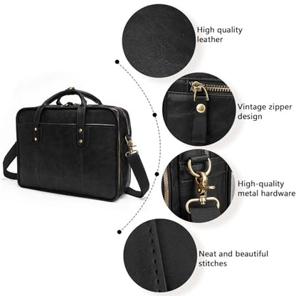 Leather Briefcases for Men 15.6 Inch Business Computer Bag Laptop Bag for Men Water Resistance Travel Messenger Bag | Leather - color: Black