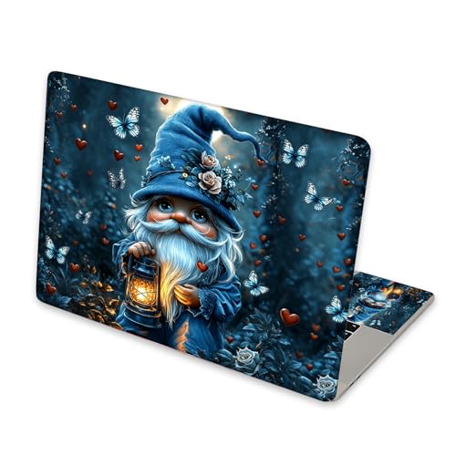Universal Laptop Skin Sticker for 12/13/14/15.6 Inch Laptops, Reusable Vinyl Laptop Decal Protective Cover, Waterproof Scratch Resistant Notebook Skin with 2 Wrist Pads,Blue Gnome Butterfly - color: Blue Gnome Butterfly