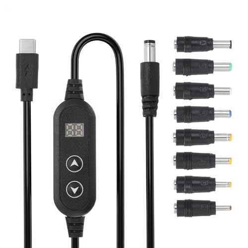 MECCANIXITY 1.18m/3.9ft USB C to DC PD Adapter, 5V 9V 12V 15V 20V Adjustable PD Trigger Cable with 8 Connector Tips Type-C to DC Power Cable Charger Converter for Tablets, Routers,Laptop