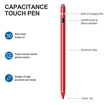 Active Stylus Pens for Touch Screens, Active Pencil Smart Digital Pens Fine Point Stylist Pen Compatible with iPhone iPad (red) - color: Red