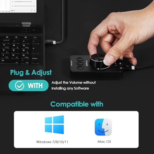 Docooler Volume Control Knob, USB Computer Volume Controller with One-Click Mute Function and 3 Volume Control Modes, Plug and Play, USB Volume Knob Multimedia Controller for PC, Laptop