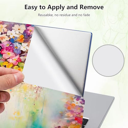 Laptop Skin Sticker Decal, Universal Reusable Vinyl Laptop Cover for 12" 13" 13.3" 14" 15" 15.4" 15.6" Notebook PC, Reusable Waterproof Scratch-Resistant with 2 Wrist Pads,Art Watercolor Flowers - color: Art Watercolor Flowers