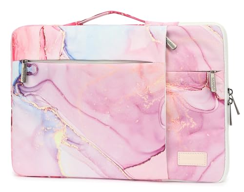 360° Protective Laptop Sleeve Case Bag with 3 Pockets,Handle and Luggage Strap for MacBook Air 13 inch,13.3 inch HP Dell Lenovo Notebook (Pink Marble) - color: Multicolor, size: 12.5 inch-13.5 inch