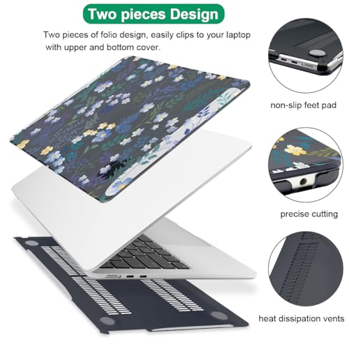 Compatible with MacBook Air 13 inch Case M5 A3449 2026 2025 2024 2023 2022 M4 A3240 M3 A3113 M2 A268, Pattern Plastic Hard Shell Cover for MacBook Air 13.6 inch Case 2026, Wild Flowers Black - color: Meadow Wildflower Black