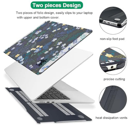 Compatible with MacBook Air 13 inch Case M5 A3449 2026 2025 2024 2023 2022 M4 A3240 M3 A3113 M2 A268, Pattern Plastic Hard Shell Cover for MacBook Air 13.6 inch Case 2026, Wild Flowers Black - color: Meadow Wildflower Black
