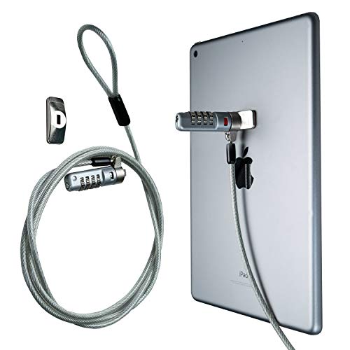 Combination Lock Cable – CTA Secure Combination Lock with 3M Adhesive Plate for Laptops, Tablets, & Other Devices with Security Kensington Slots (LT-SCC) - Silver