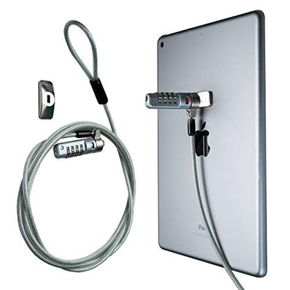 Combination Lock Cable – CTA Secure Combination Lock with 3M Adhesive Plate for Laptops, Tablets, & Other Devices with Security Kensington Slots (LT-SCC) - Silver