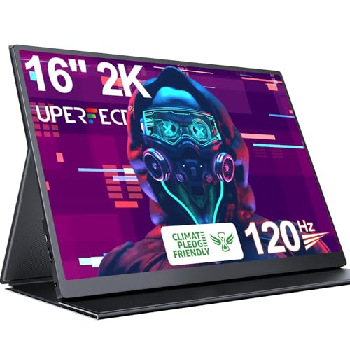 UPERFECT 16" 2K 120Hz Portable Monitor, 2560x1600 Portable Gaming Monitor | 400 Nits, FreeSync, wiht VESA, Cover, HDR, Ultra Slim, Eye Care, External Second Screen for Laptop, PC, Phone, Game Console - size: 16"