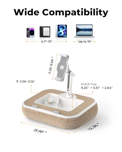 SupeDesk Laptop Lap Desk, Adjustable iPad Holder for Bed, 360° Swivel Tablet Arm, Laptop Desk with Mouse Pad, Snack Bowl & Cup Holder, Fits 4.7–13” Tablets & 15” Laptop (Beige) - color: Beige