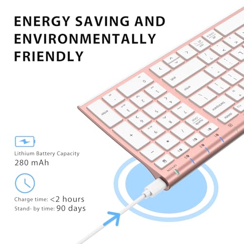 iClever BK10 Bluetooth Keyboard, Wireless Rechargeable Ultra-Slim Keyboard with Long Battery Life, Compatible with iOS, Android, Windows, Mac for iPad, Tablet, Laptop, PC, Phone (Rose Gold) - color: rose gold