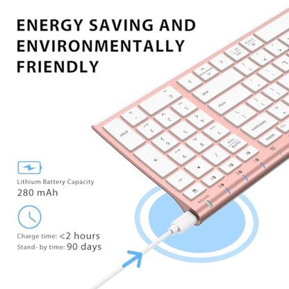 iClever BK10 Bluetooth Keyboard, Wireless Rechargeable Ultra-Slim Keyboard with Long Battery Life, Compatible with iOS, Android, Windows, Mac for iPad, Tablet, Laptop, PC, Phone (Rose Gold) - color: rose gold