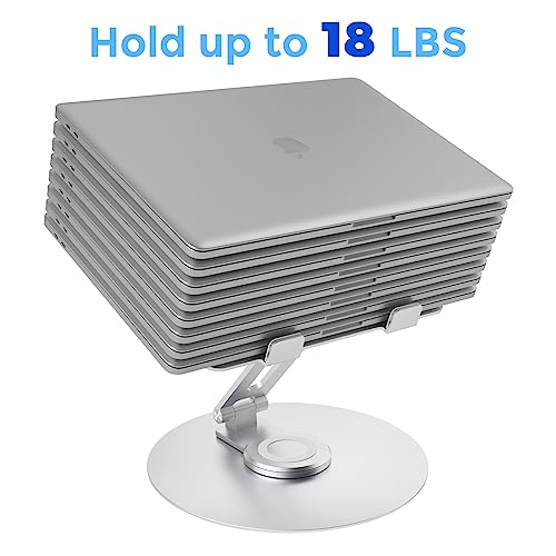 Swivel Laptop Stand for Desk, Adjustable Height Aluminum Computer Stand with 360 Rotating Base, Foldable Ergonomic Riser, Portable Laptop Holder Compatible with MacBook, All Laptops 10-17'', Chrome - color: Chrome